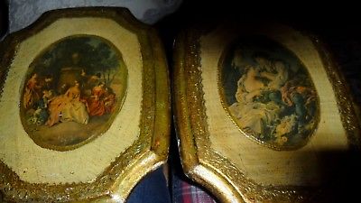 VINTAGE pair ITALIAN FLORENTINE GOLD  PICTURES PLACQUES  -7 1/4