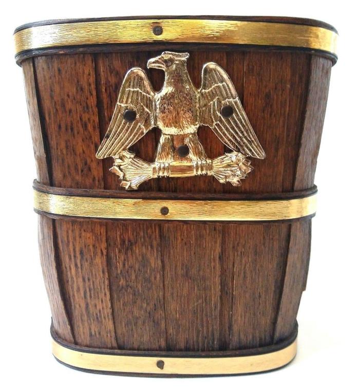 Vintage Eagle Wood Barrel Waste Basket Trash Can