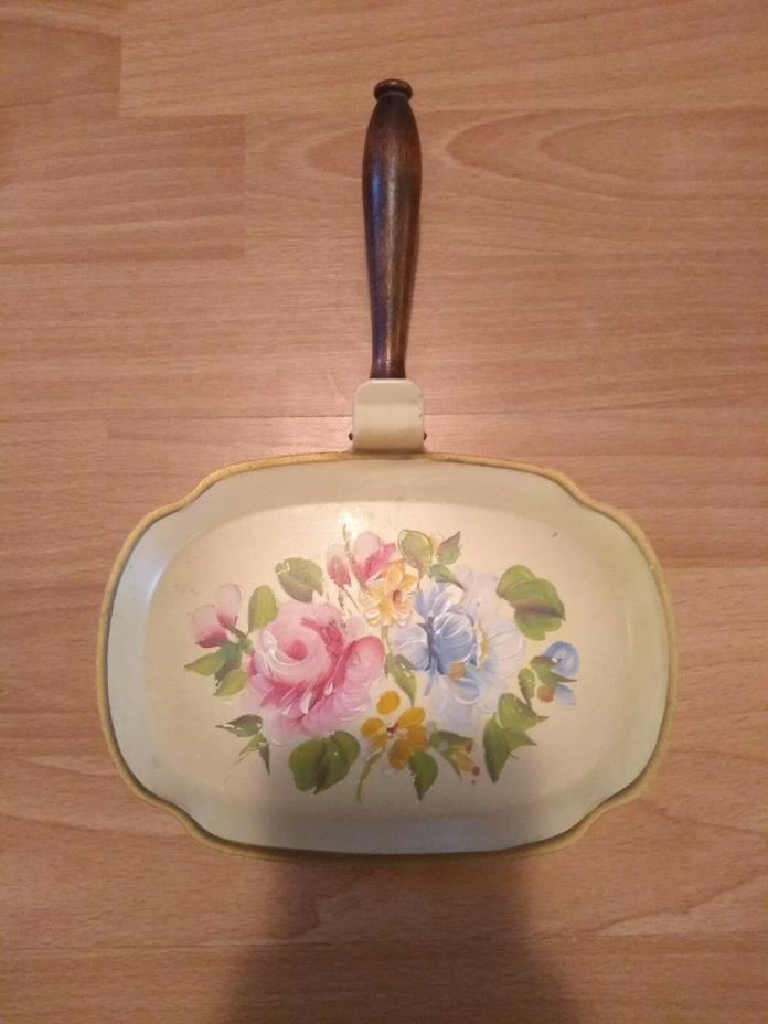 Vtg Nashco Silent Butler Crumb Catcher Hand Painted Floral Flowers Metal