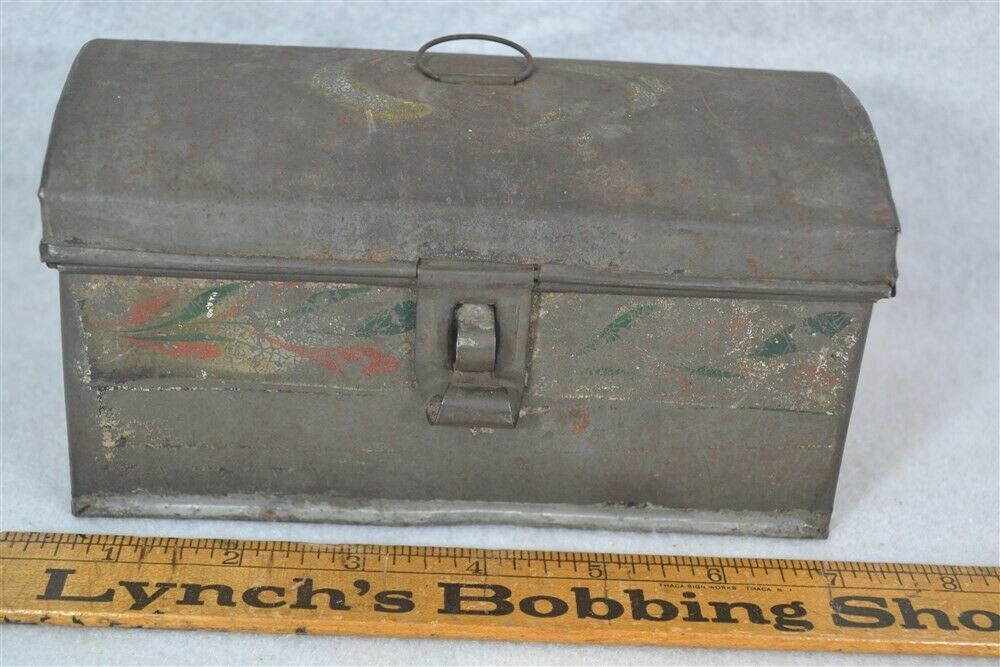 antique tole box toleware tin paint remnant 7 x 4