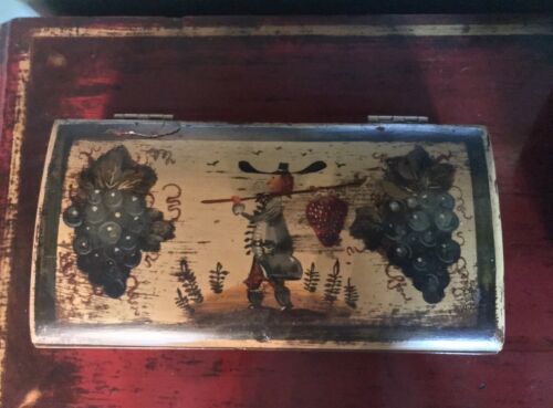 Peter Ompir Folk Art Painted Antique Wood  Box - His Famous Strawberry Soldier
