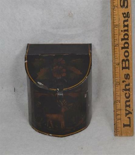 tole tin tea box toleware small 4 in. stencil deer miniature original antique