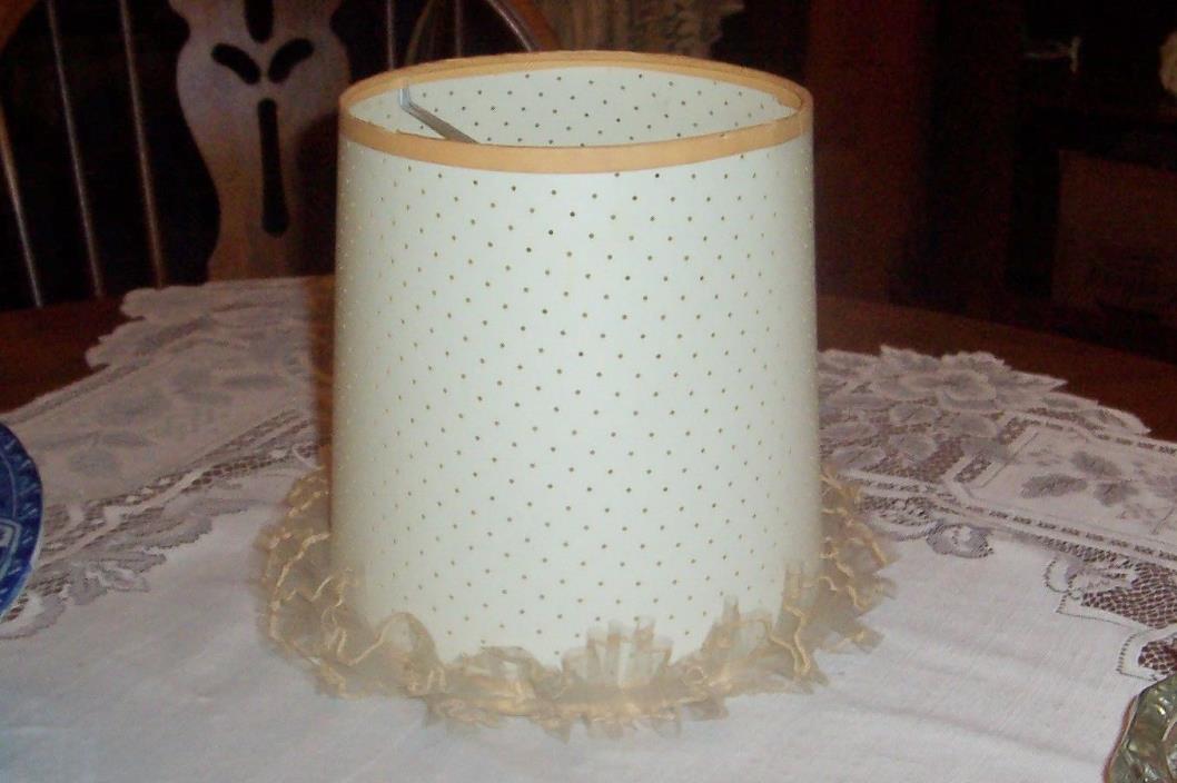Vintage Clip On Sheet Plastic Lace  Lamp Shade- Frill Lace Bottom & Pin Holes