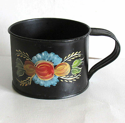 Hand Painted Scandinavian Rosemal Design Tin Cup signed 2.5