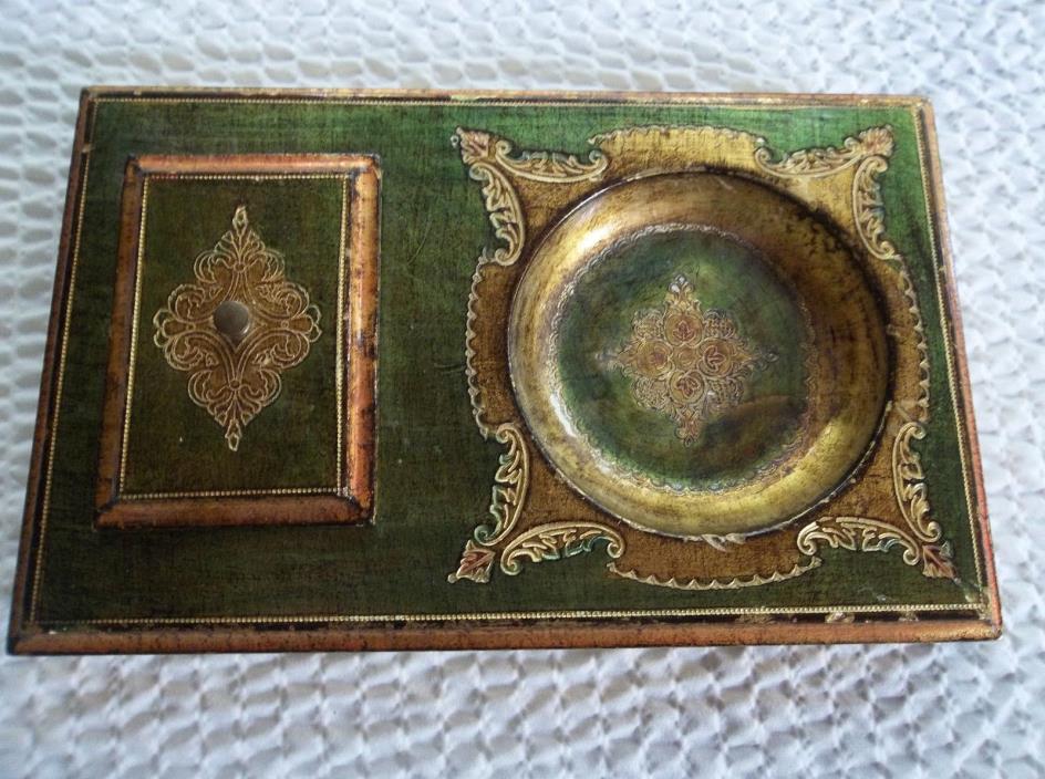 Florentia Handmade Wood Trinket Tray Gold Gilt Italy 11 x 7 2pc Dresser Numbered