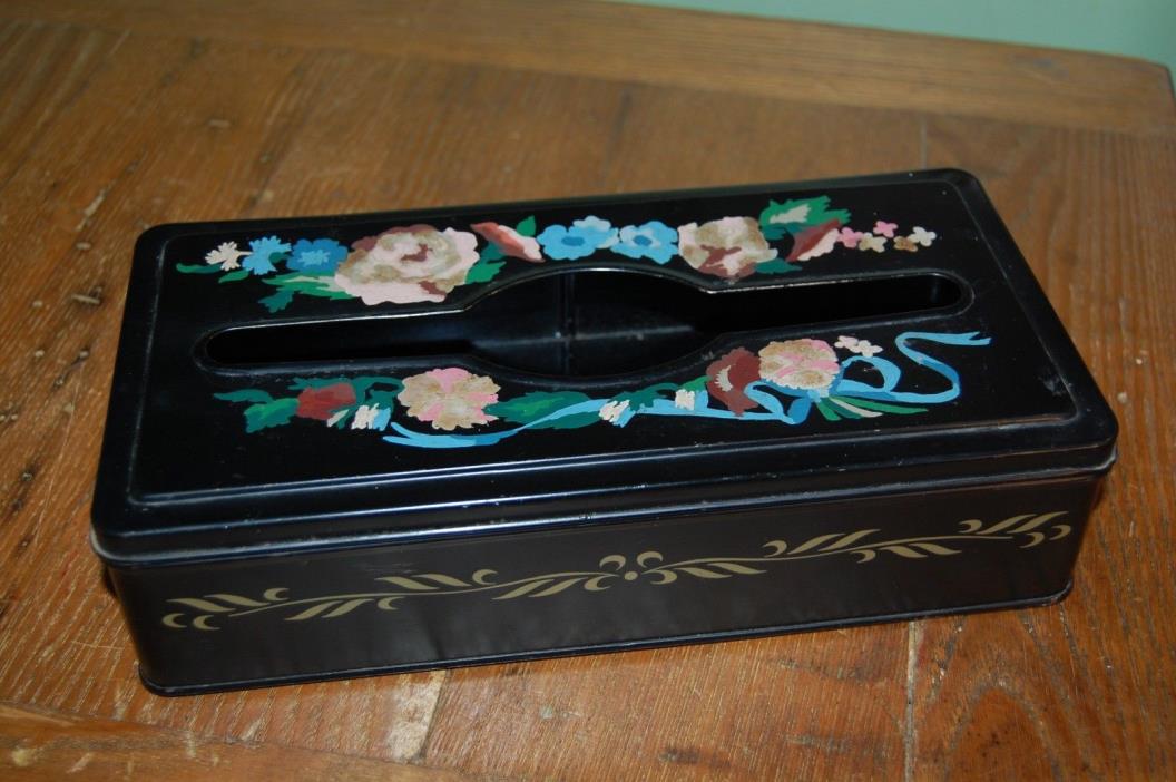 Vintage Black Toleware/Metal Kleenex Tissue Box Holder~Hand Painted