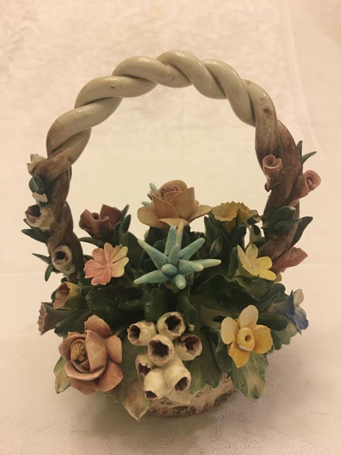 Vintage or antique Capodimonte basket of dainty flowers, 5 1/2