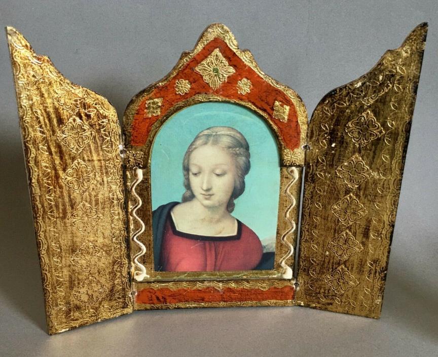 Florentia Italy Florentine Religious Icon Triptych Madonna Gilt Gold Paint