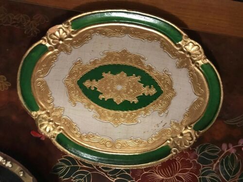 VINTAGE ITALIAN FLORENTINE GOLD GILT GREEN WOOD TOLE GESSO 12-1/2