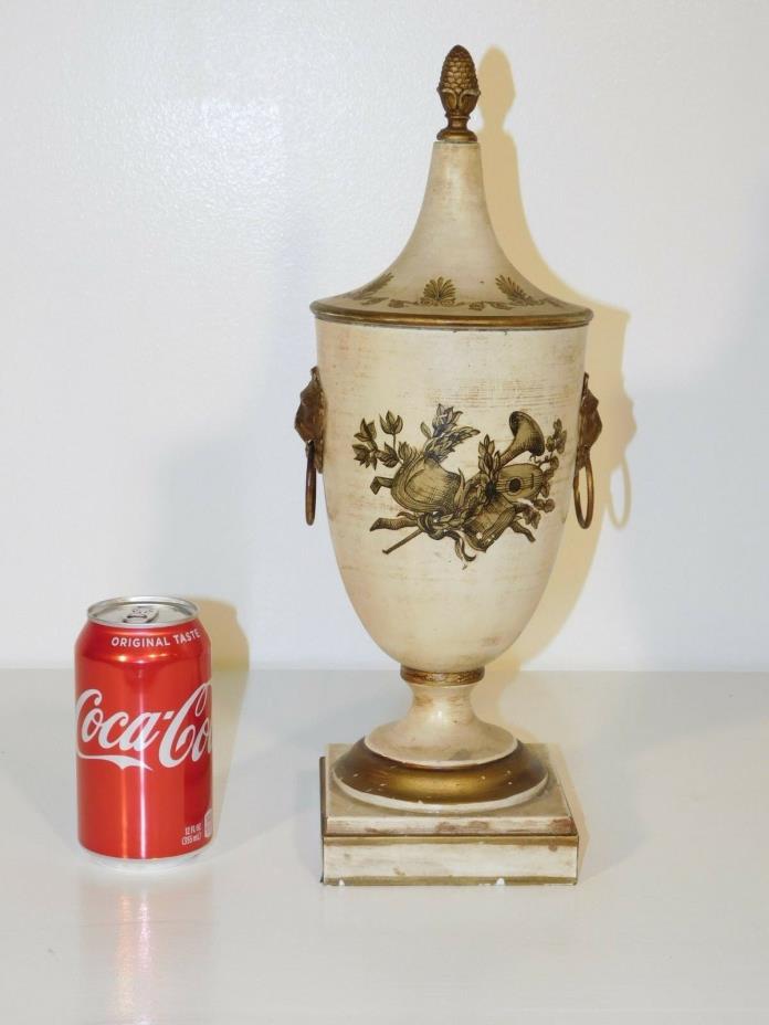 ANTIQUE Vintage Italian Tole Beige Shabby Claw Footed Lion's Face Chestnut Urn