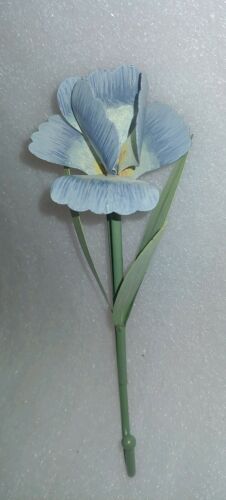 Vintage Blue Green Flower Toleware Tole Hanging Metal Wall Decor Hook