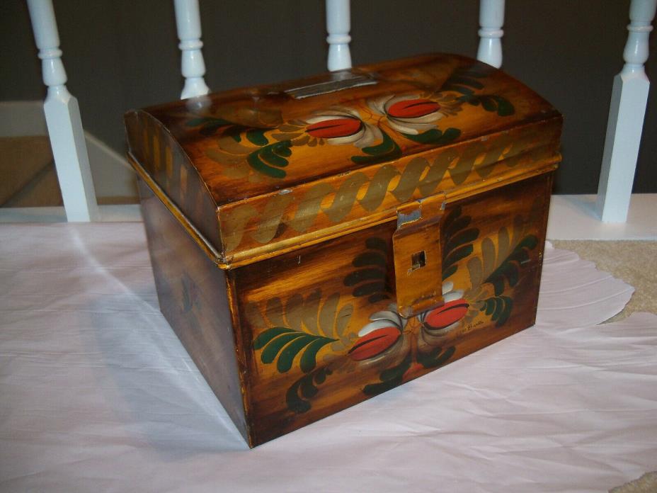 Vintage Toleware Painted Dome Top Document Box Tole Ware Signed Geo Burton