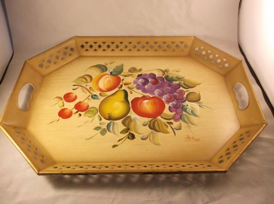 Vintage Tole Hand Painted Signed Metal Serving Tray Nash Co.