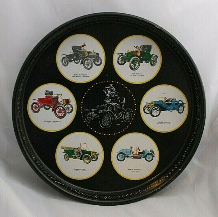 Antique Cars Tole Tray Automobiles Ford Olds Pope Roadster Stevens Duryea Mercer