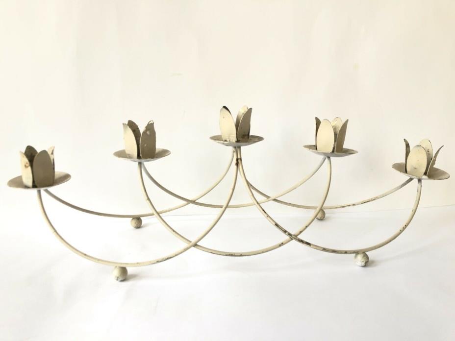 Chippy Metal Off White Candle Holder Shabby Vintage Centerpiece 16.5