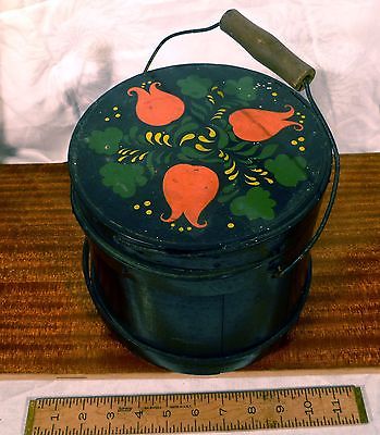 Antique Firkin Sugar Bucket Folk Art Paint Primitive Country Tole Farm Folk Art