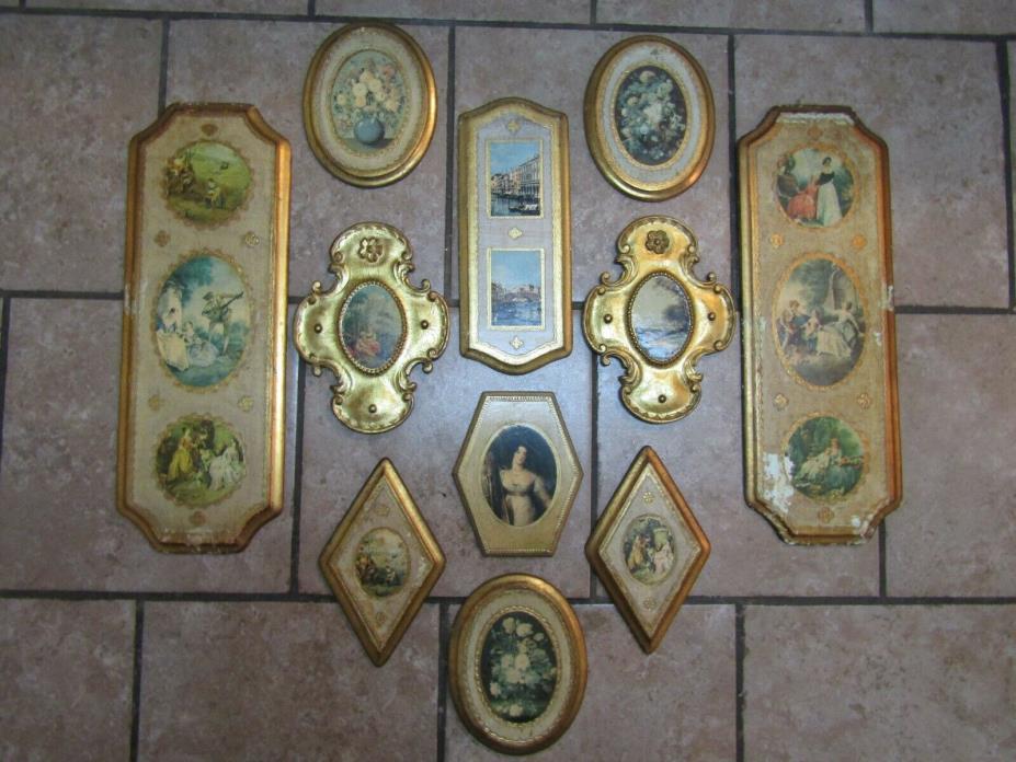 Vintage Mixed Lot 11 Florentine Gold Gilt Wood Tole Wall Plaques Made in Italy