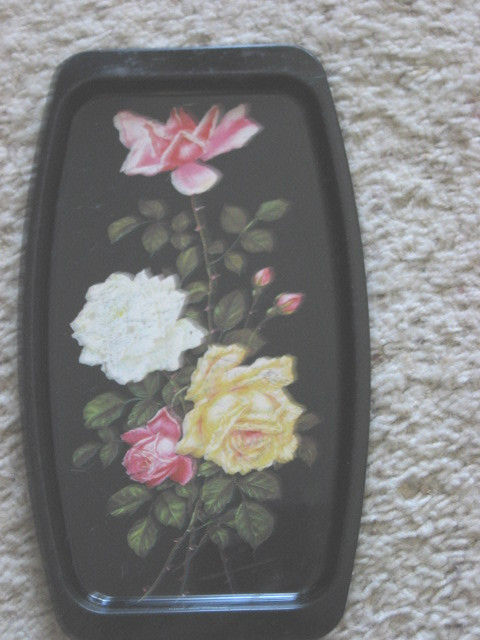 Vintage HANDPAINTED FLORAL TOLEWARE METAL TRAY