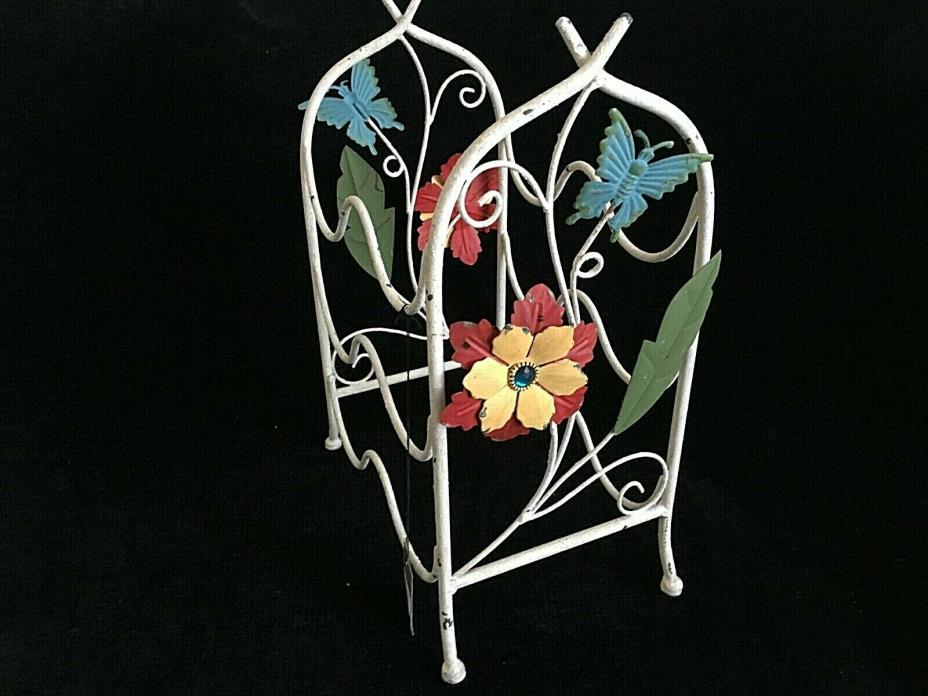 Shabby colorful flowers Tole Wine Bottle Rack French Country Cottage Chic for 6