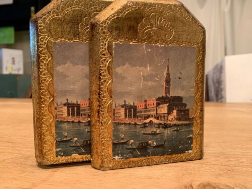 Vintage Italian Book Ends Gold Gilt Wood C.E. Made in Italy