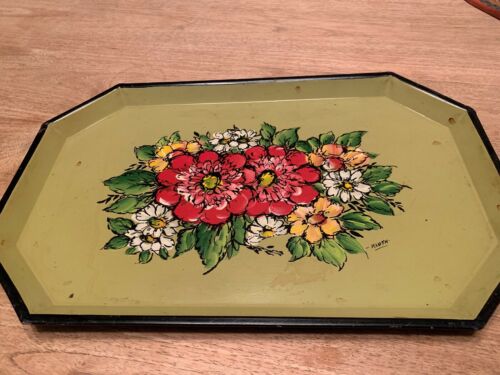 Vintage Nashco Products Of NY Hand-Painted Toleware Tray w/Flowers-Artist Signed