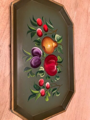 Vintage Nashco Products Of NY Hand-Painted Toleware Tray w/Fruit