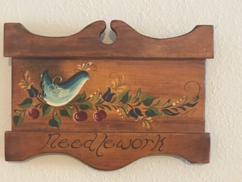 Vintage Hand Painted Tole Painting Wood Needlework Header Signed Dated 1976