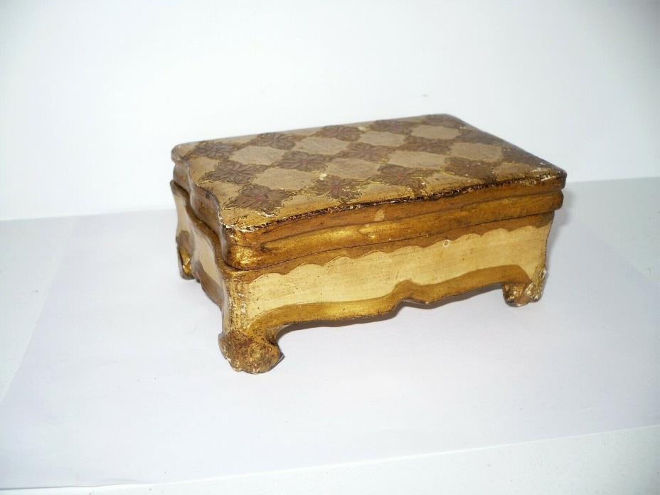 Vintage Italian Florentine Gold Gilt Wood Toleware Box Jewelry Vanity Trinket