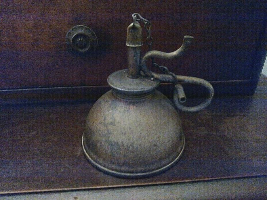 Rare Collectible Antique Brass and Steel unmarked Handheld Oil Can Lamp