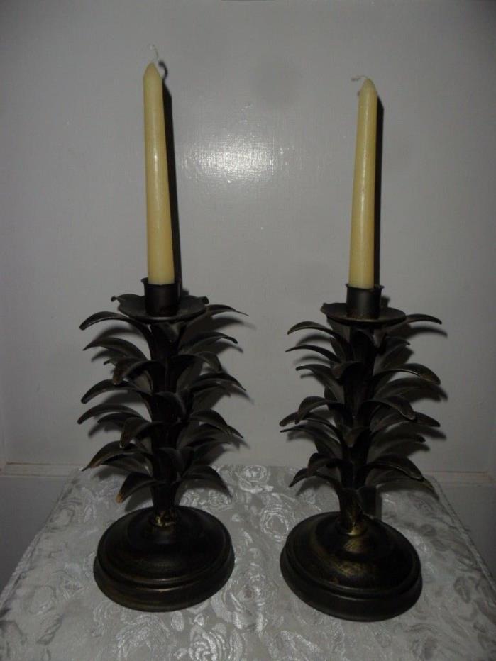 VINTAGE ITALIAN METAL TOLEWARE PAIR OF CANDLE HOLDERS - 9.25