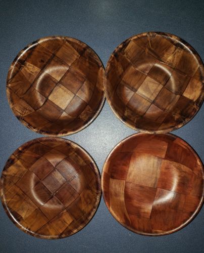 SET OF 4~VINTAGE~ WALNUT WOODEN SALAD~SERVING BOWLS~