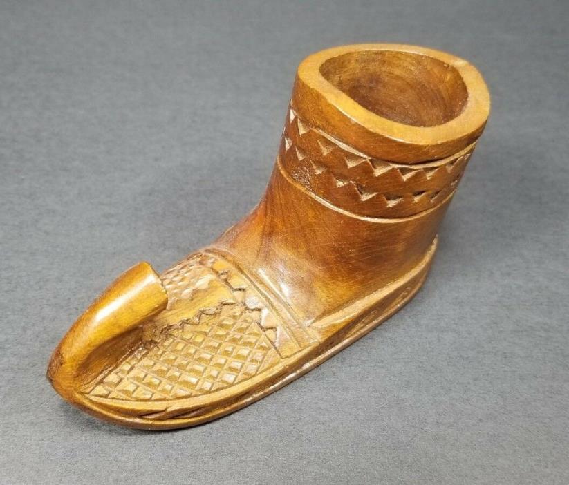 Vintage Wood Carved Elf Boot Shoe Yugoslavia Toothpick Holder