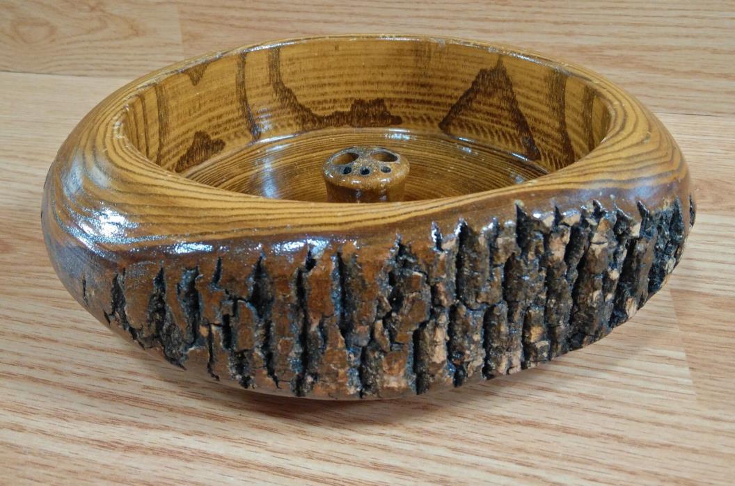 Wooden Nut Bowl 9” Log Tree Bark Rusticwear Primitive Dish Tray Candy Serving