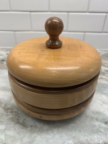 Double Wood Hand Turned Covered Sugar Bowl w Original tag