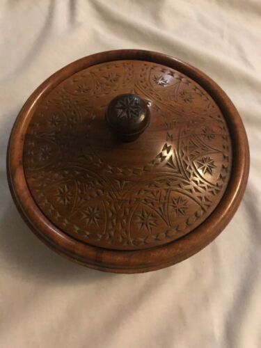 Hand Carved Wood Bowl with Lid Made in Yugoslavia