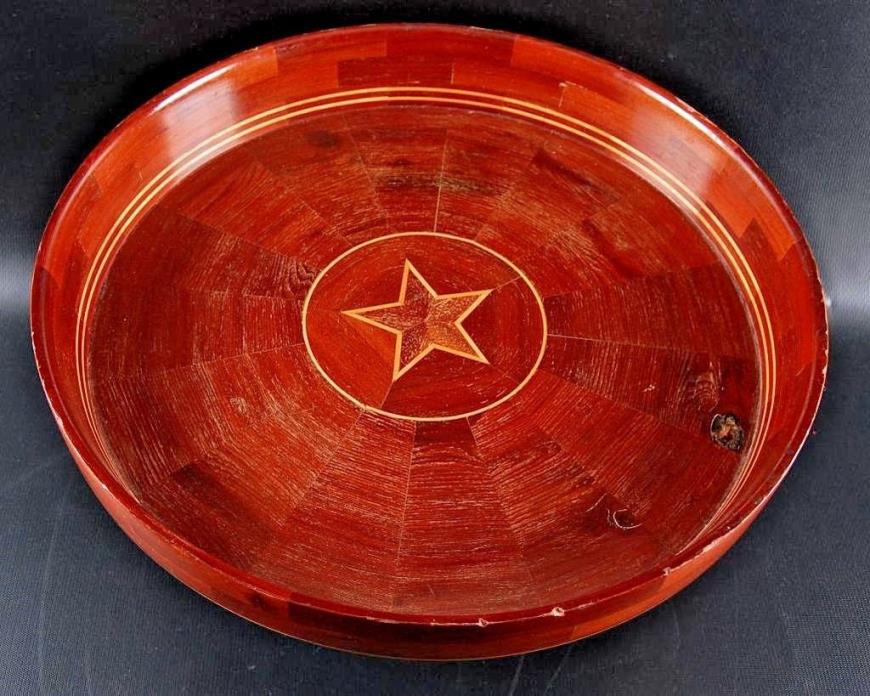 Antique Inlaid Mahogany Tazza Primitive Star Marquetry Pedestal Bowl Centerpiece
