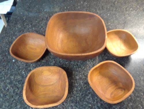 Vintage 5pc Goodwood Teak Wood Danish Modern Salad Bowl with 4 Serving Bowls