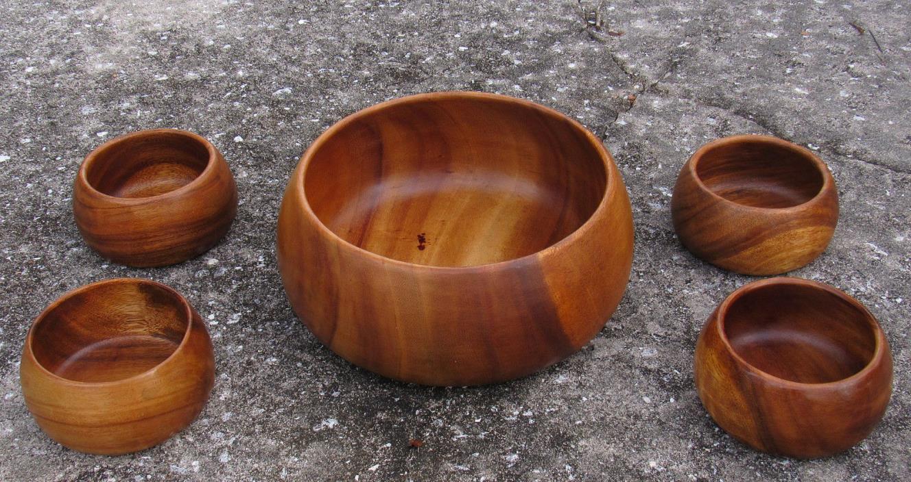 CLASSIC MID-CENTURY 60s PWF 5 PC WOOD HAND TURNED SALAD BOWL SET