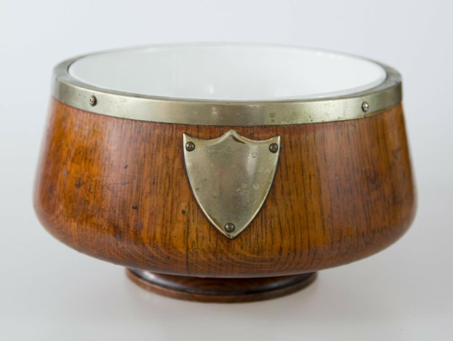 Large Antique English Oak Silver Plate Trophy Bowl