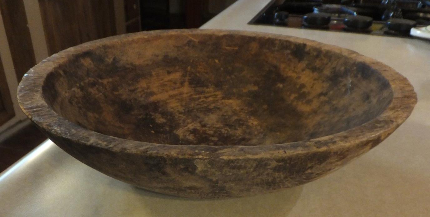 ANTIQUE PRIMITIVE WOODEN ROUND DOUGH BUTTER BOWL RUSTIC FARMHOUSE TREENWARE