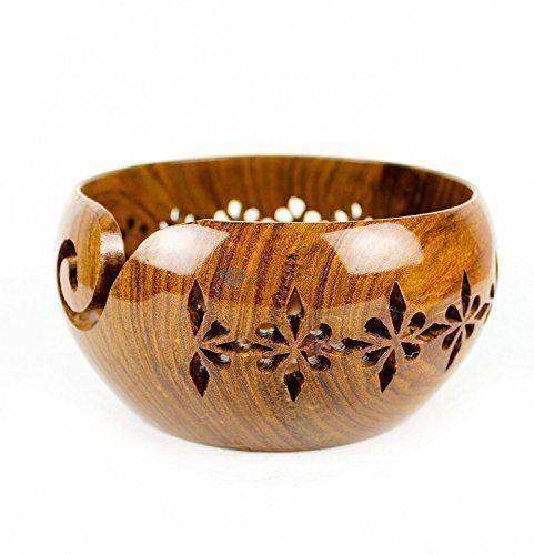 Wood Yarn Bowl Handmade Beautiful Wooden Craft vintage Style Knitting Bowls Gift
