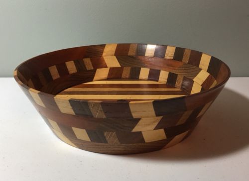 Vintage Inlaid Wooden Bowl Multi Wood