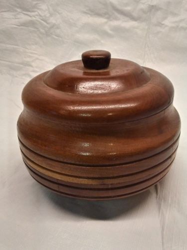 Vintage Wooden Round Trinket Bowl Box with Lid