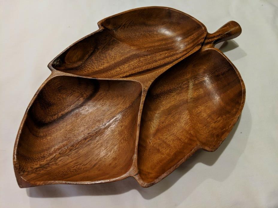 Vintage Wooden Leaf Shape Bowl, Made in the Philippines