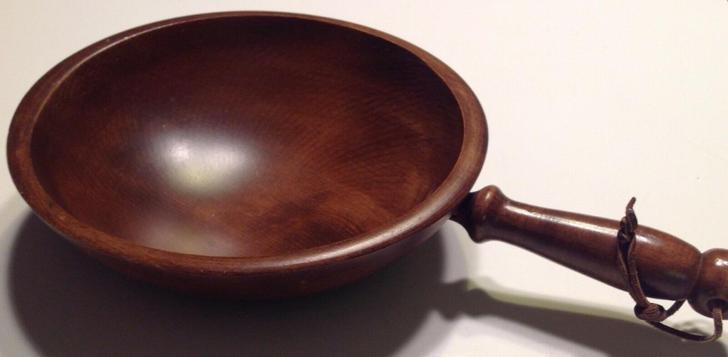 Bowl with Handle Woodcraftery Hand Carved Wood Vintage Woodenware