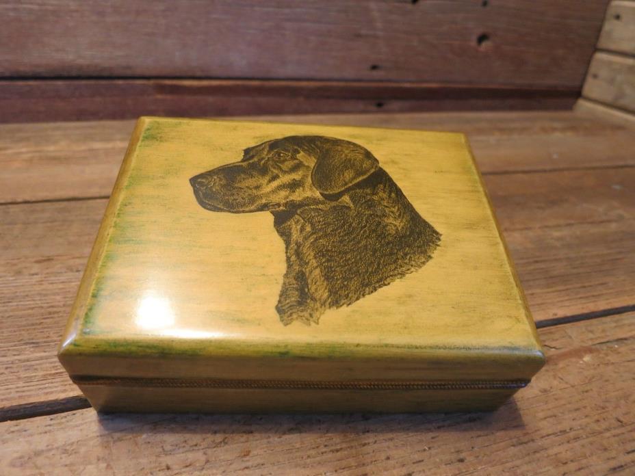 Vintage Dated 1969 Dog Wooden Box Handmade Trinket Keepsake Jewelry Name Card!