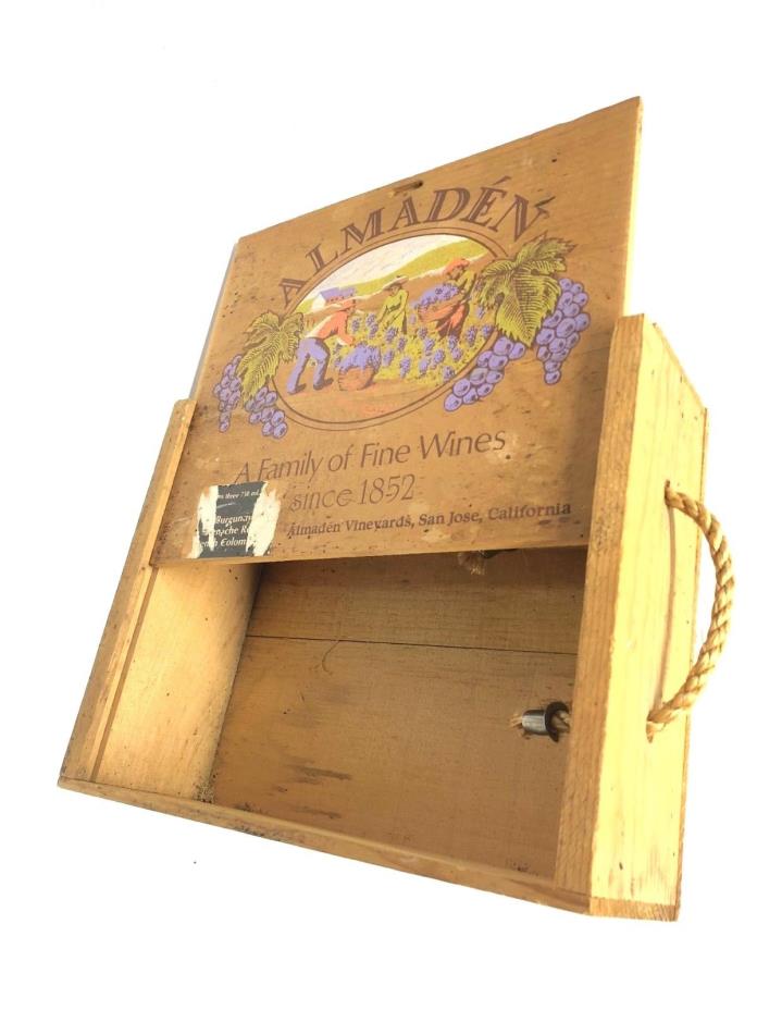 Vintage Almaden Vineyards California Wood Wine Crate Box with Sliding Lid