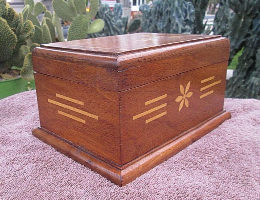 Vintage Antique Inlay Wood Desk Box Valuables Papers Jewelry Gems Marquetry