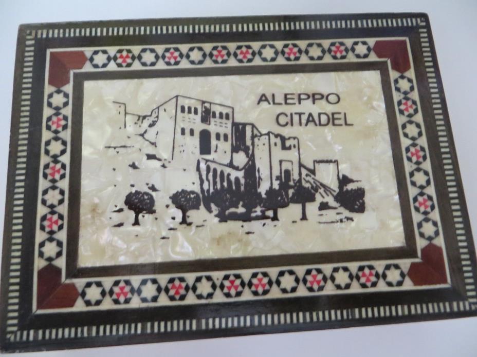 Vintage Mosaic Inlay Jewelry Box Mother of Pearl Like Aleppo Citadel Lg. Detail