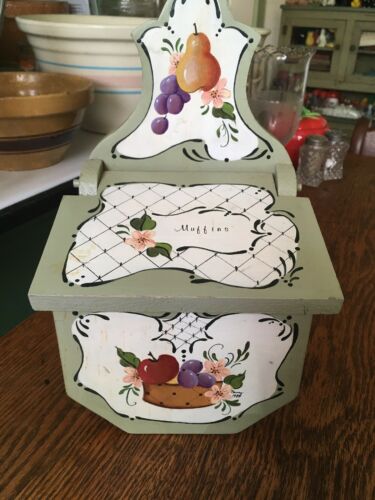 Handmade wooden box, Muffins,floral, Lid Dated 1989